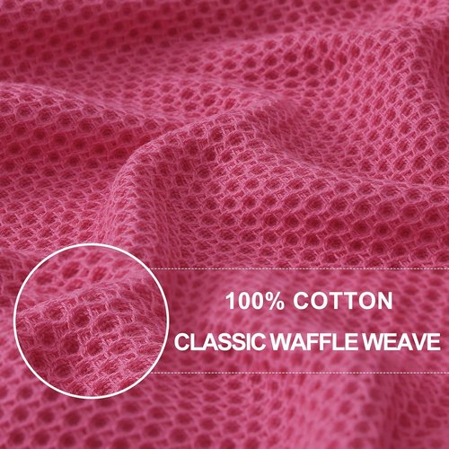 Homaxy 100% Cotton Waffle Weave Dish Towels - Ultra Soft & Absorbent | 13 x 28 Inches, 4-Pack, Hot Pink