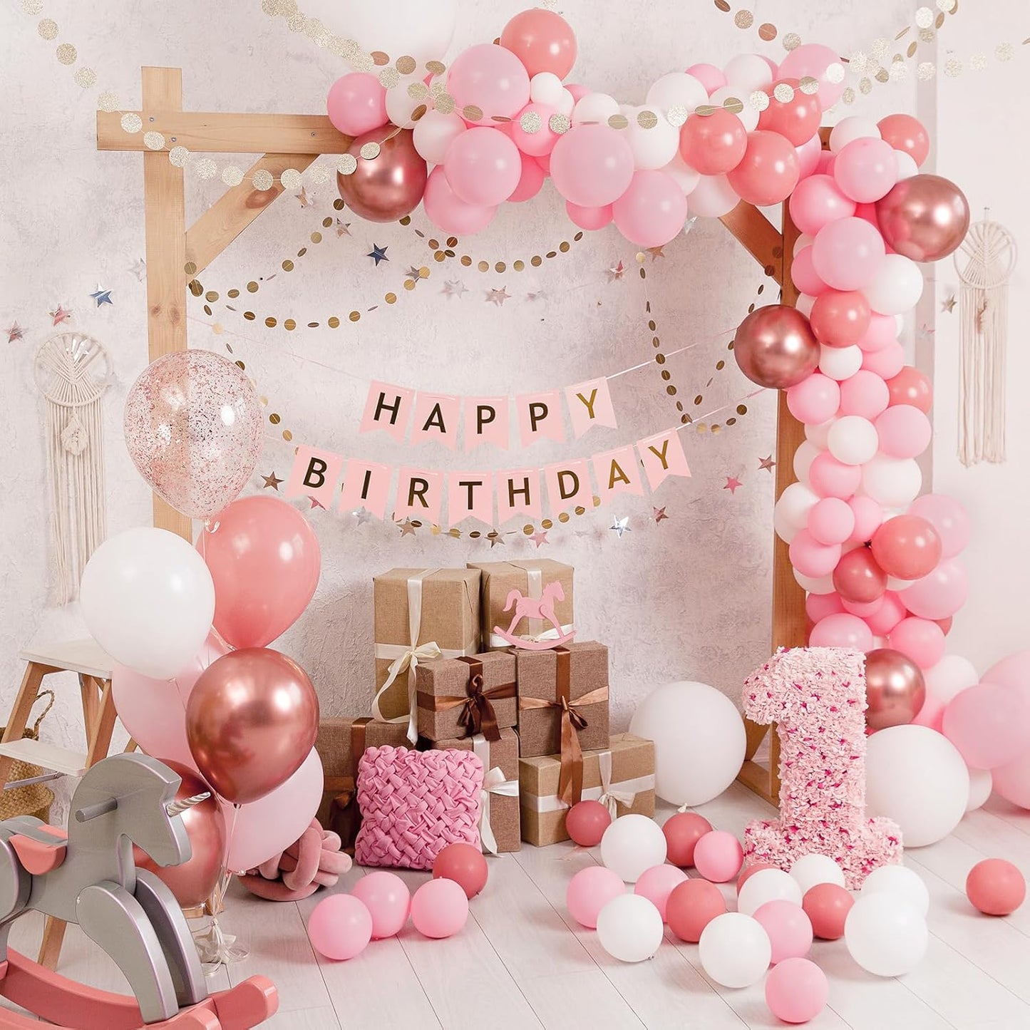 RUBFAC Latex Balloon Garland Kit - 129-Piece White & Pink Balloons for Baby Showers & Parties | 5-12 Inch Sizes