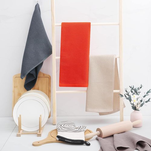 Homaxy Kitchen Dish Towels - Ultra Soft 100% Cotton Waffle Weave, Quick Drying, 13 x 28 Inches, 4-Pack, Beige