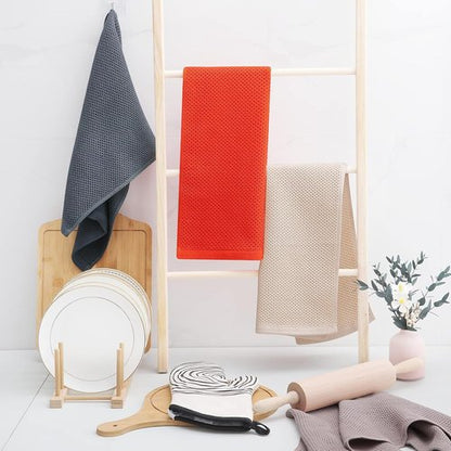 Homaxy 100% Cotton Waffle Weave Dish Towels - Ultra Soft & Absorbent, Quick Drying | 13 x 28 Inches, 6-Pack, Beige