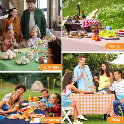 Regine Switzerland 12 Pack Orange Gingham Tablecloths - 54 x 108 Inch Waterproof Disposable Covers for Parties & Picnics
