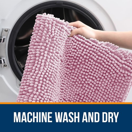 OLANLY Bathroom Rugs 40x24, Extra Soft Absorbent Chenille Bath Rugs, Rubber Backing Quick Dry, Machine Washable Bath Mats for Bathroom Floor, Tub and Shower, Home Decor Accessories, Dusty Rose