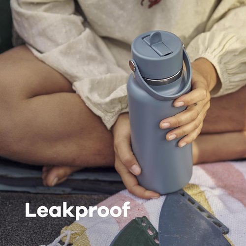Hydro Flask Water Bottle - Insulated Stainless Steel - 24 Oz Tonal White, Leakproof Wide Straw Lid