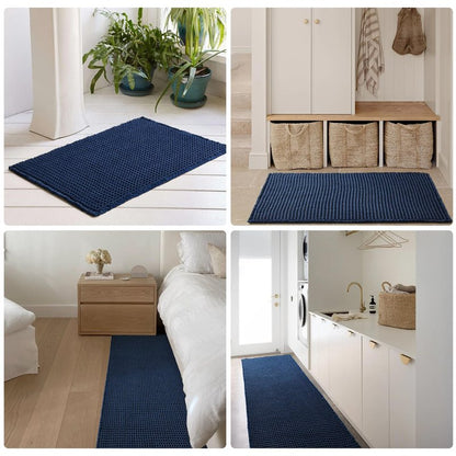 TYUU Waffle Bath Mat, Boho Bathroom Rugs Non Slip Washable Super Absorbent Quick Dry Bath Mat Farmhouse Bathroom Decor, 48"x24" Navy Blue