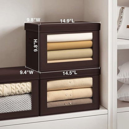 Homsorout Stackable Storage Bins - Medium Foldable Closet Organizer with Lids | 5-Pack Brown