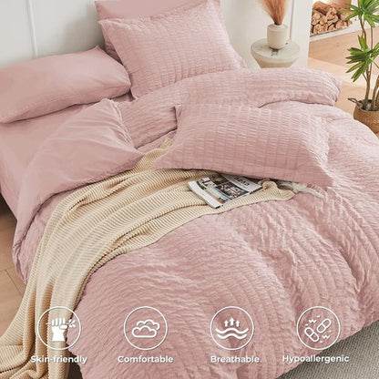 HYMOKEGE Rose Gold Queen Comforter Set - 7-Piece Luxury Bedding Set with Sheets, Pillowcases & Shams