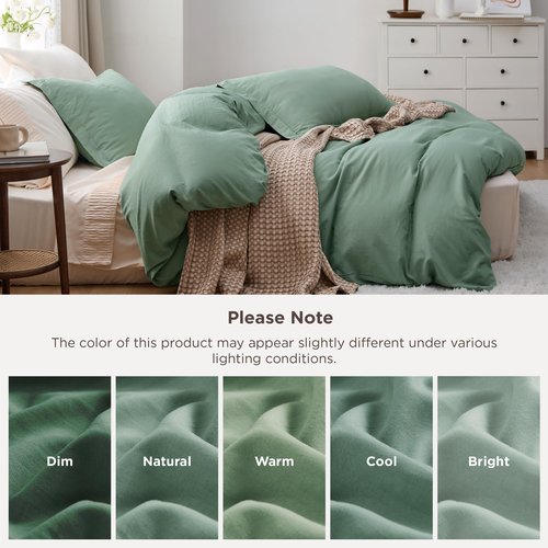 Bedsure Sage Green Duvet Cover King Size - 3 Pieces Prewashed Cotton-Like Polyester Extra Soft Bedding Set, Includes 1 Duvet Cover 104x90 Inches with Zipper Closure & 2 Pillow Shams, No Comforter