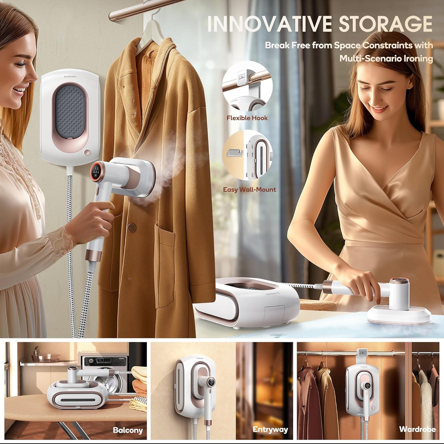 Newbealer 2-in-1 Pro Steam Station Iron - 1550W Turbocharged Steam, 30s Heat-Up, 1.2L Tank