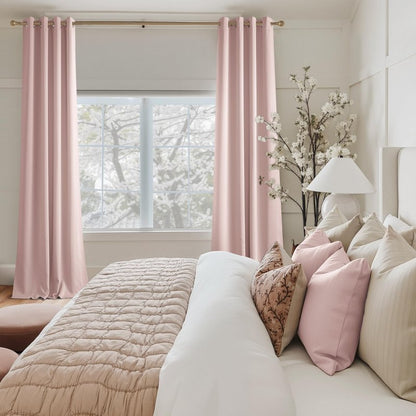 NICETOWN Room Darkening Draperies Curtains Panels, 2 Panels Blush Pink W52 x L84