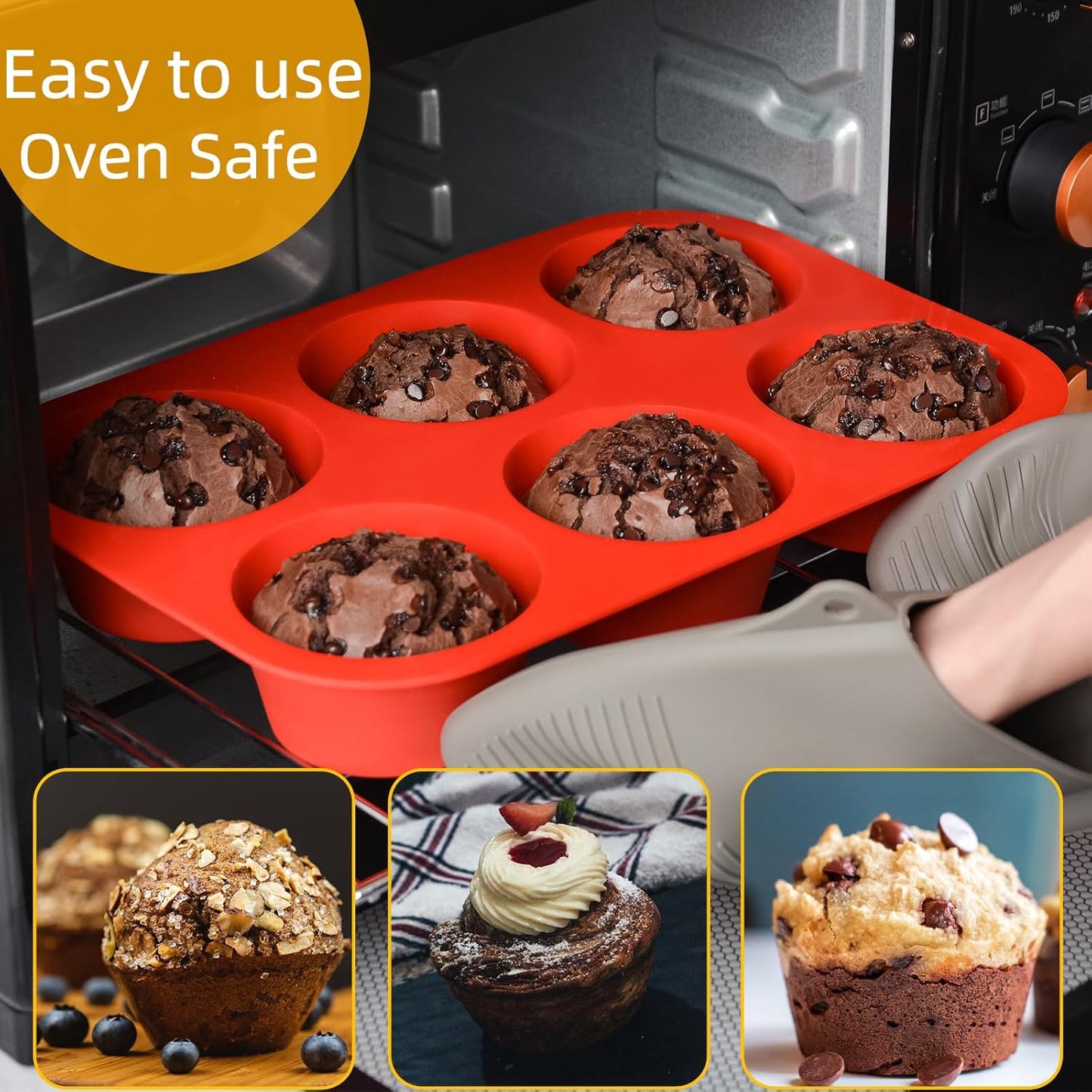 Skiennix Muffin Pan Set - 12 Regular Size & 6 Giant Muffins - Non-Stick Bakeware