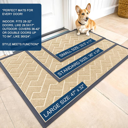 OLANLY Waterproof Front Door Mat - All-Season Indoor/Outdoor Doormat, Sturdy Natural Rubber, Herringbone Brick (Beige, 71x47)