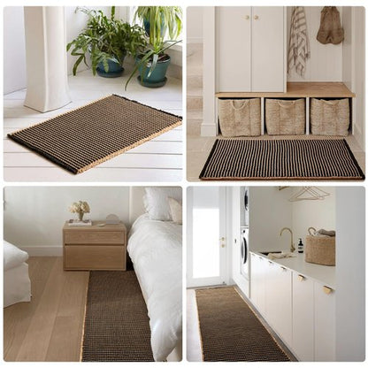 TYUU Waffle Bath Mat, Boho Bathroom Rugs Non Slip Washable Super Absorbent Quick Dry Bath Mat Farmhouse Bathroom Decor, 36"x24" Khaki and Black