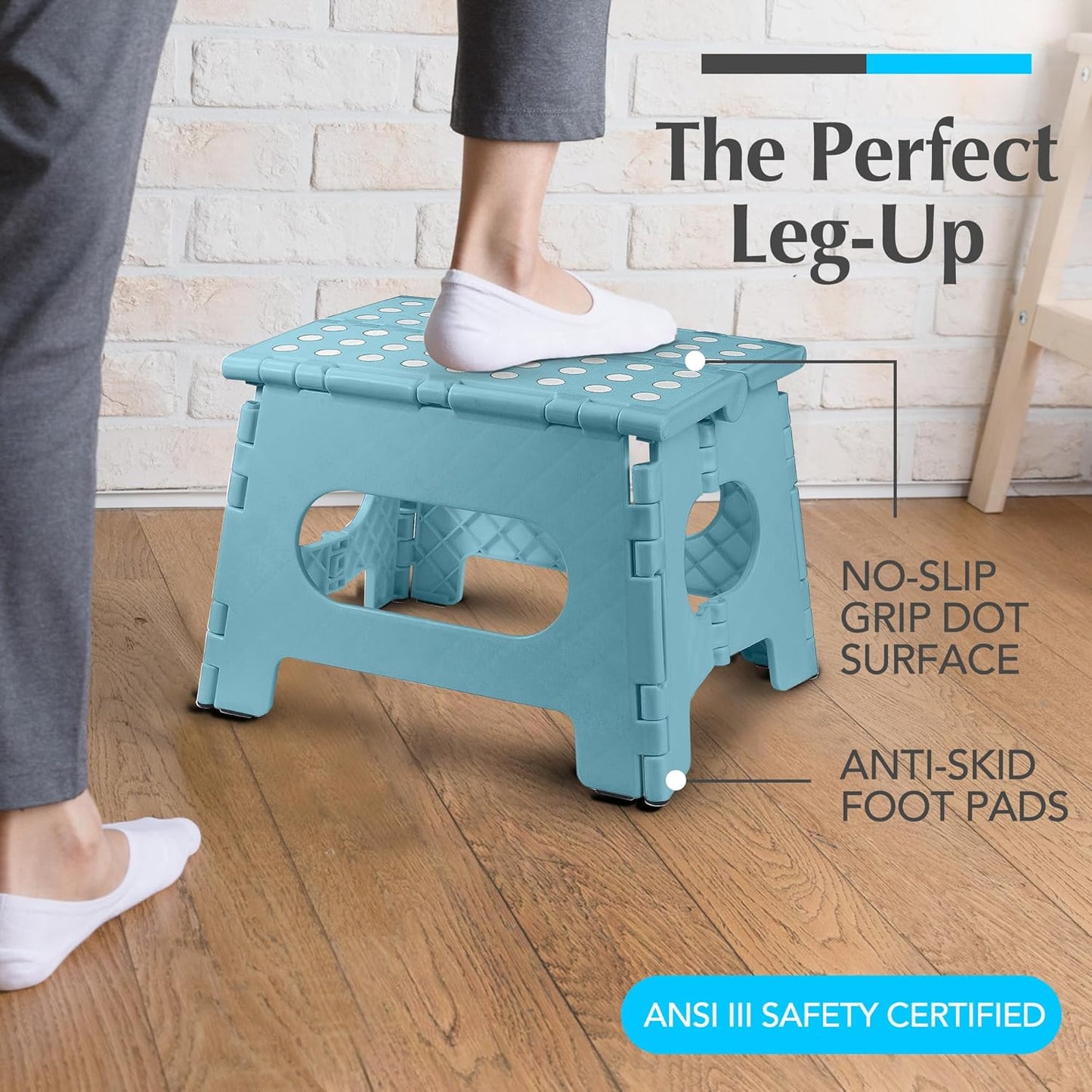 Skiennix Handy Laundry Folding Step Stool - Lightweight & Sturdy for Adults & Kids - Easy One Flip - Teal, 9 Inch (Pack of 2)