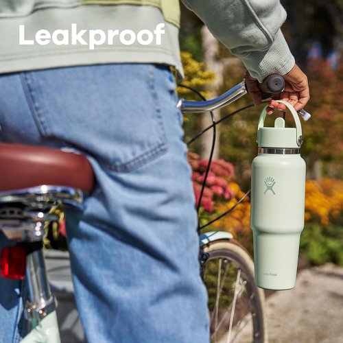 Hydro Flask Travel Water Bottle - Insulated Stainless Steel - 40 Oz Birch Gray with Wide Straw Lid