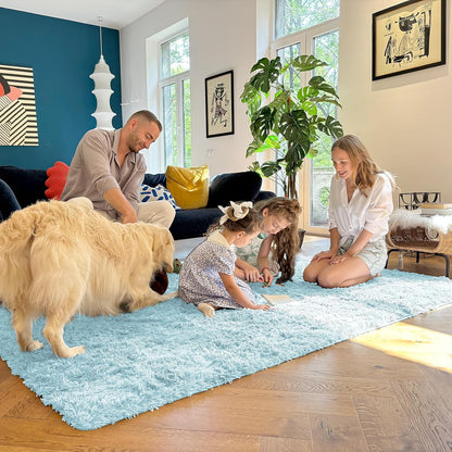 OLANLY Large Area Rug - Soft Fluffy Shaggy Indoor Carpet for Living Room & Bedroom | Light Blue 6x9