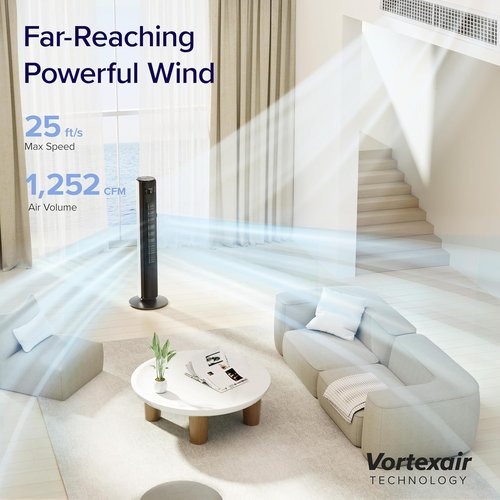 LEVOIT Classic 42-Inch Tower Fan - 1252 CFM Powerful Cooling with 12 Speeds, 90° Oscillation & Remote Control