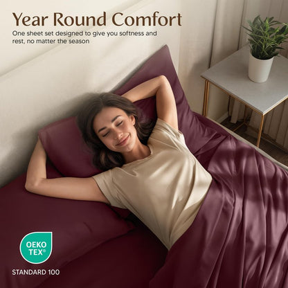 Utopia Bedding King Size Sheet Set – 4 Piece Bed Sheets, Soft and Breathable Microfiber, Includes 1 Fitted Sheet, 1 Flat Sheet and 2 Pillowcases – Oeko Tex (Burgundy)