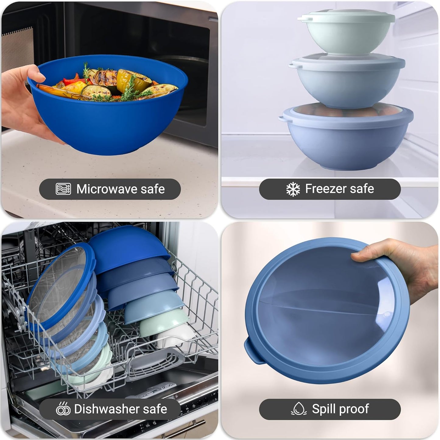 Zulay Kitchen 12-Piece Mixing Bowl Set - Leak-Proof & Stackable with Lids | Microwave & Freezer Safe (Blue Ombre)