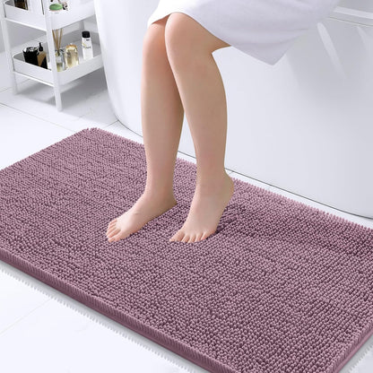 OLANLY Bathroom Runner Rugs - Soft Chenille Bath Mats with Rubber Backing | 44x24, Deep Plum, Quick Dry, Machine Washable
