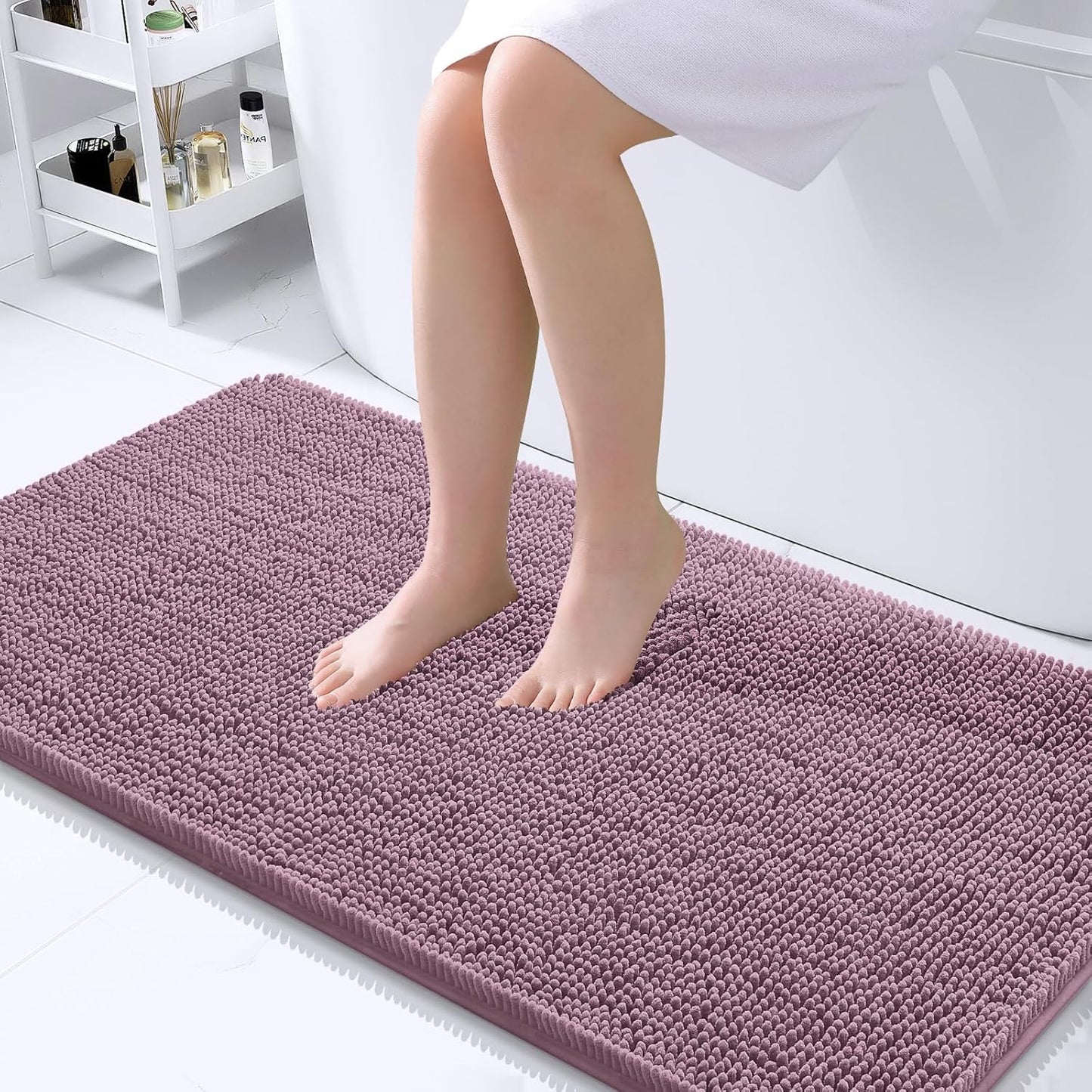 OLANLY Large Bath Rugs - Extra Soft Chenille, Quick Dry & Machine Washable | 40x24, Deep Plum
