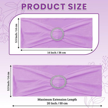 MDS Premium Stretch Spandex Chair Sashes - Pack of 100 Light Purple Covers with Buckle Slider for Weddings & Events