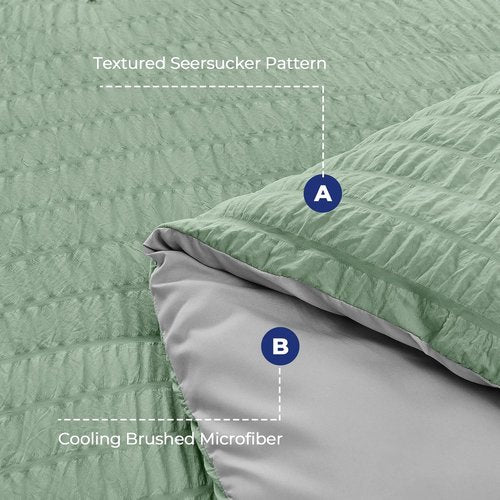 HYMOKEGE Full Size Comforter Set - Luxury 7-Piece Bedding Set in Sage Green & Light Grey for All Seasons