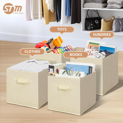 Storage Maniac Storage Cubes - 11-Inch Collapsible Fabric Bins with Handles | 10-Pack Beige for Easy Organization