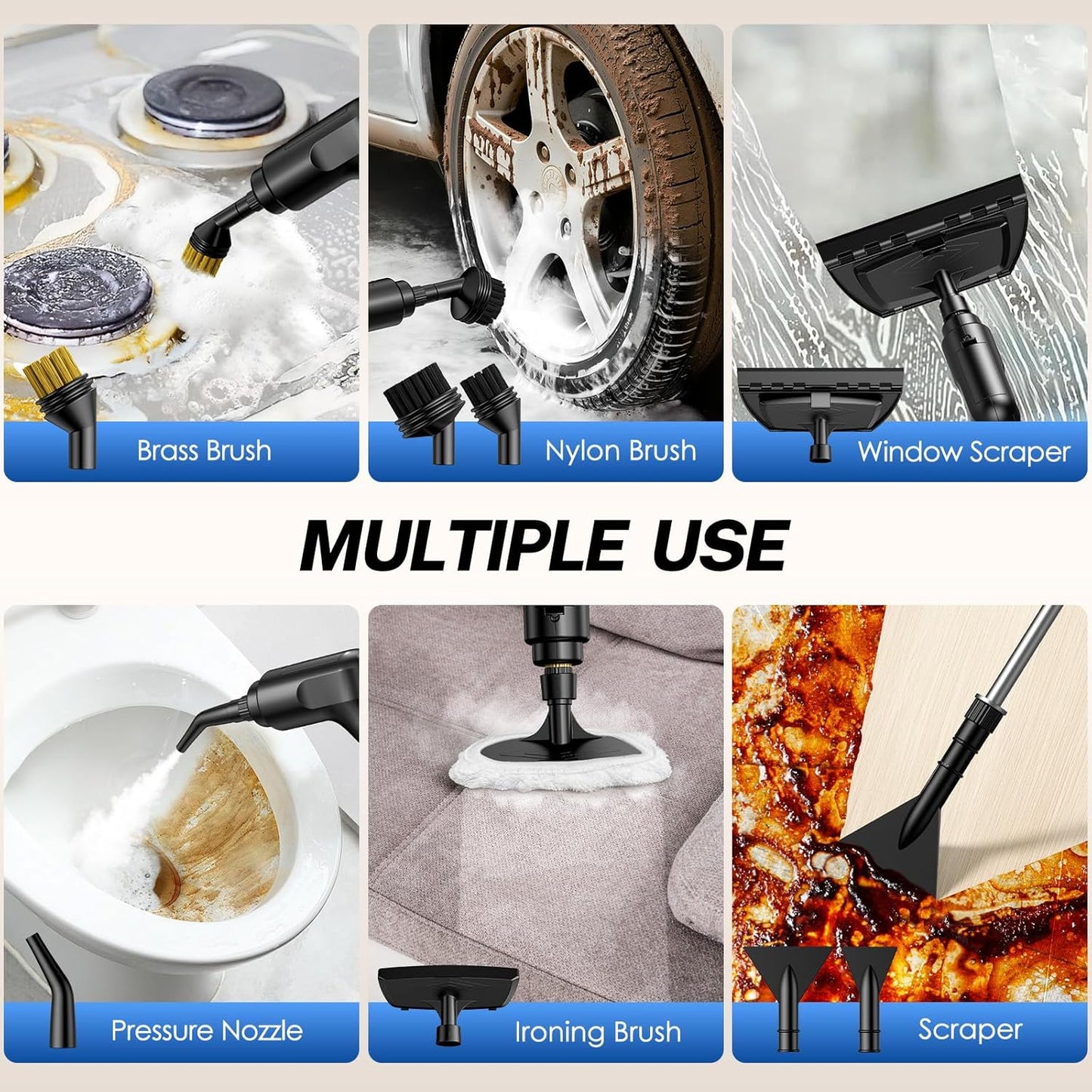 ODSD Steam Cleaner - Handheld 3-Level Adjustable Steamer for Home & Car | 15s Heat-Up, 1.6L Tank, 15 Accessories