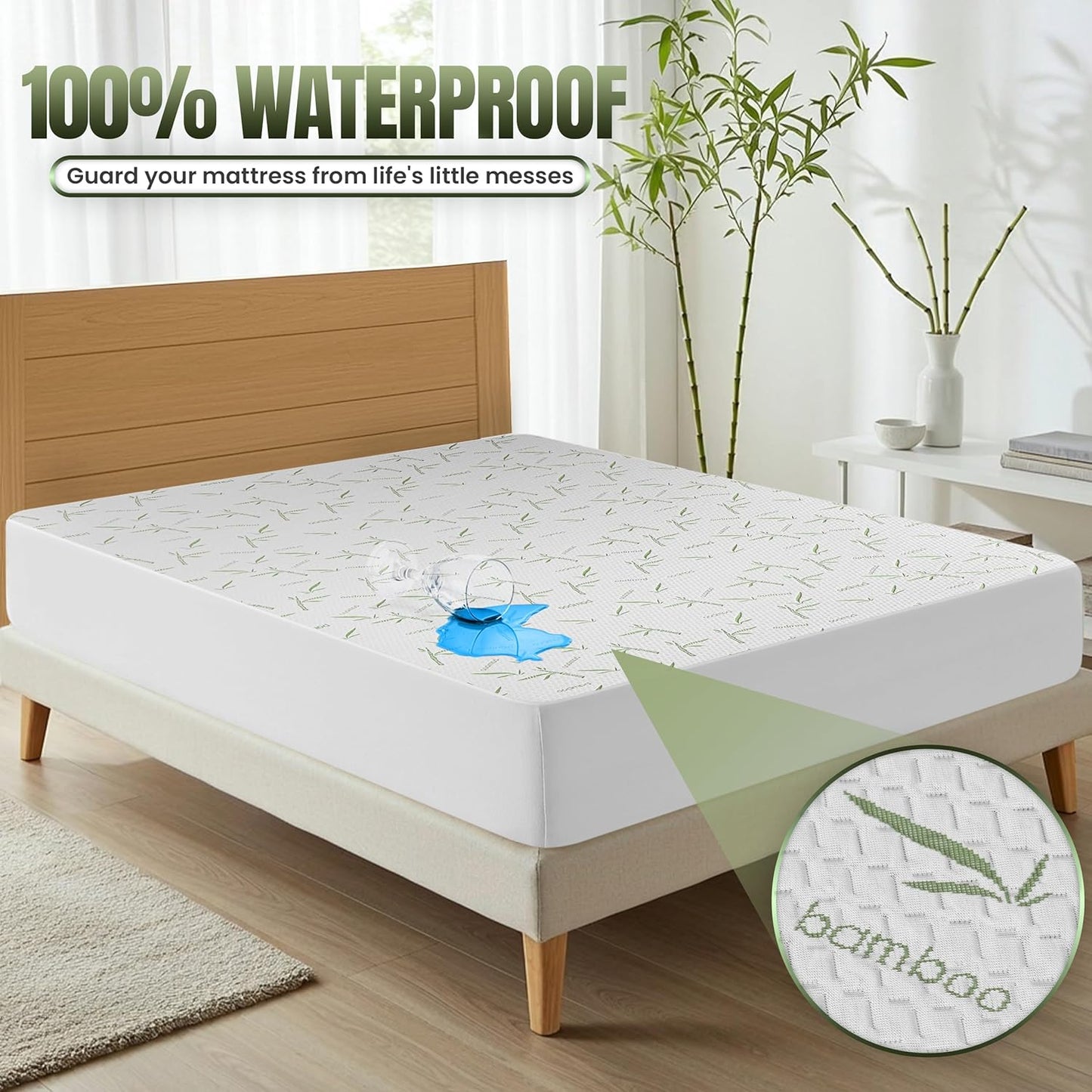 Utopia Bedding Waterproof Mattress Protector - Queen Size Bamboo Viscose Cooling Cover | Soft & Breathable with 17-Inch Deep Pockets