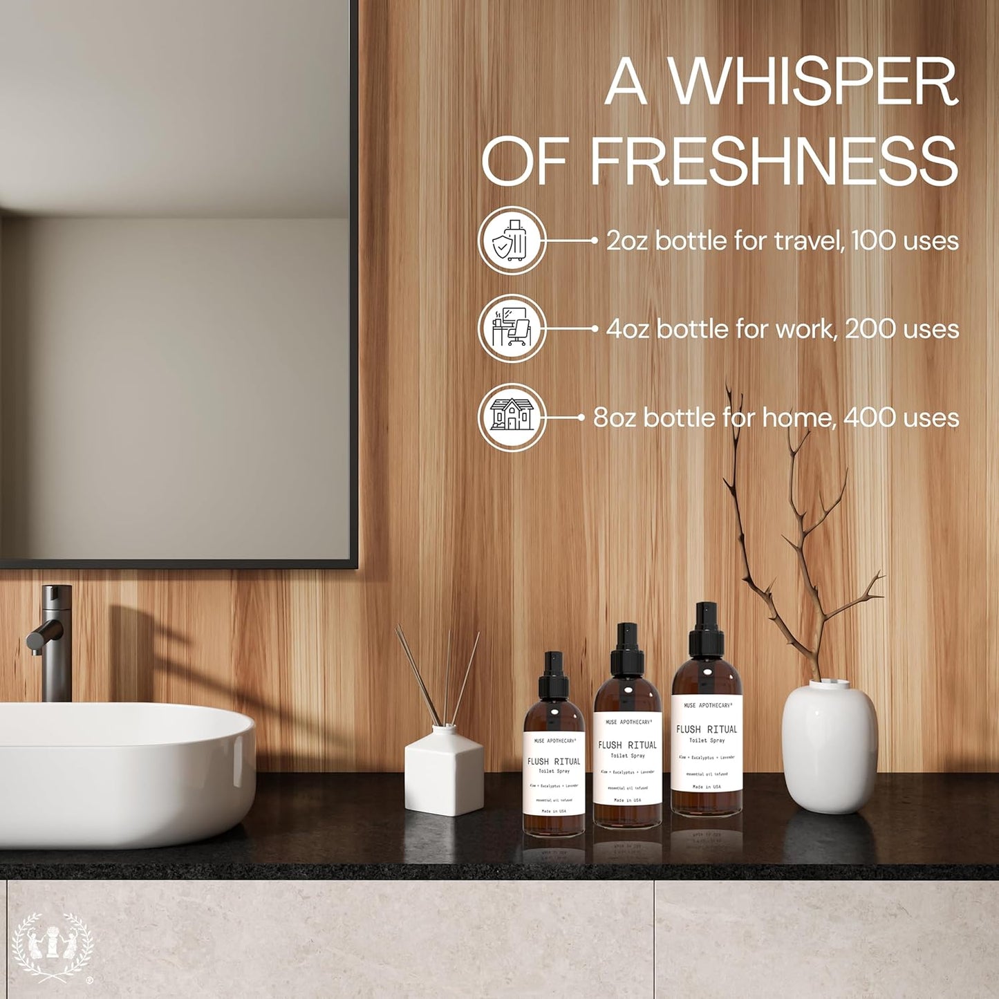 Muse Apothecary Flush Ritual - Aromatic Toilet Spray with Natural Essential Oils | Coconut & Sandalwood, 4 oz