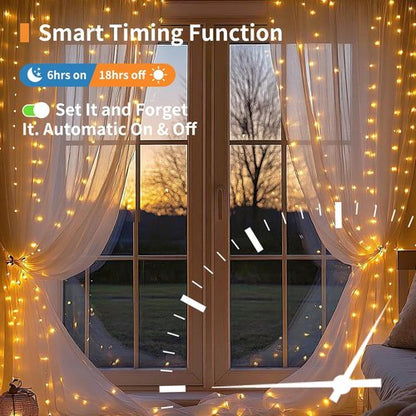 Fairy Curtain Lights - 200 LED Tangle-Free String Lights with Remote | USB Plug for Bedroom, Wedding & Home Décor - 6.6 x 6.6 Ft, Warm White