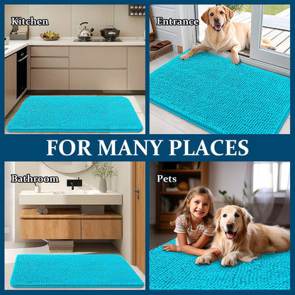 OLANLY Dog Door Mat - Absorbent Non-Slip Washable Doormat for Muddy Paws | 44x24 Aqua Blue