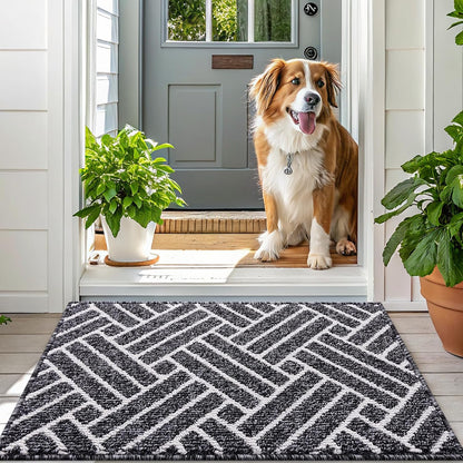 OLANLY Door Mat Set - Geometric Indoor & Outdoor Mats | 29.5"x17" & 32"x20" - Stylish Black Design