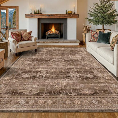 Hazo Haus Brown Area Rug - Extra Large Vintage Western Design | Washable Non-Slip 10x14 for Living Room, Dining, Bedroom