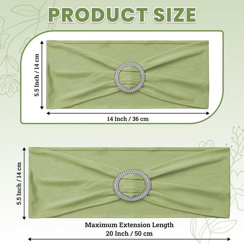 MDS Spandex Chair Sashes - Universal Fit Elastic Stretch Bands with Buckle for Weddings | Sage Green, Pack of 125
