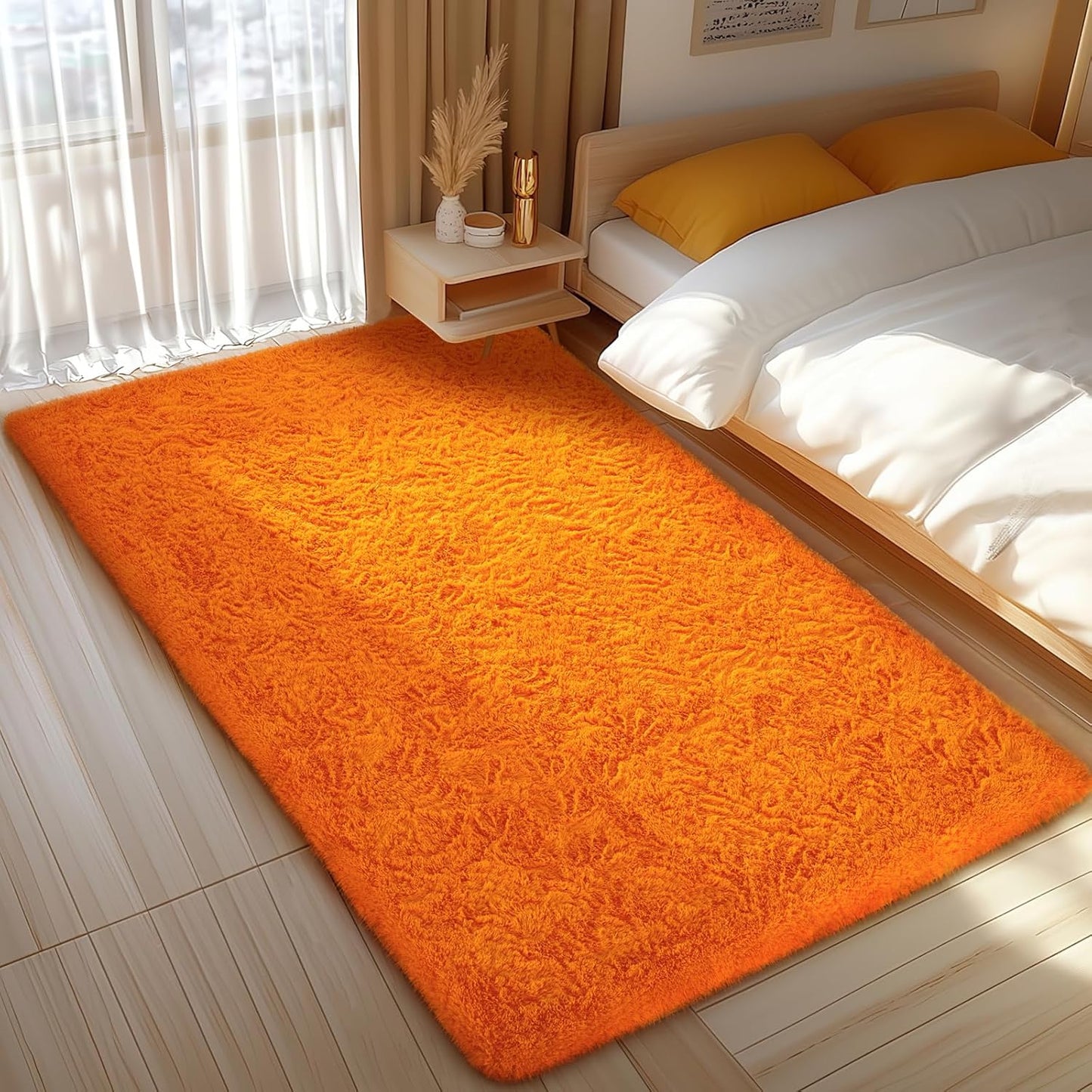 Ophanie Orange Fall Area Rug - Plush Soft Shaggy Carpet for Bedroom & Living Room | 4x6 Indoor Decor
