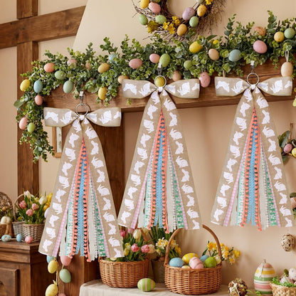 Suncalla Easter Ribbon Bows - Large Rabbit Decorations for Wreaths & Front Doors | 2 Pcs Set
