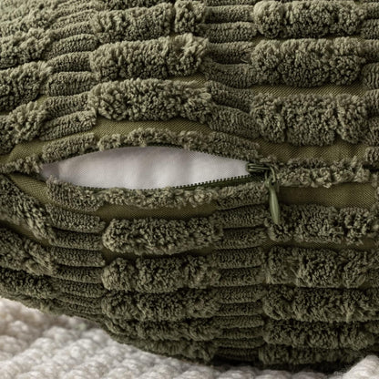 MIULEE Decorative Throw Pillow Covers - Soft Boho Striped Corduroy | 18x18 Inch Olive Green, Pack of 2