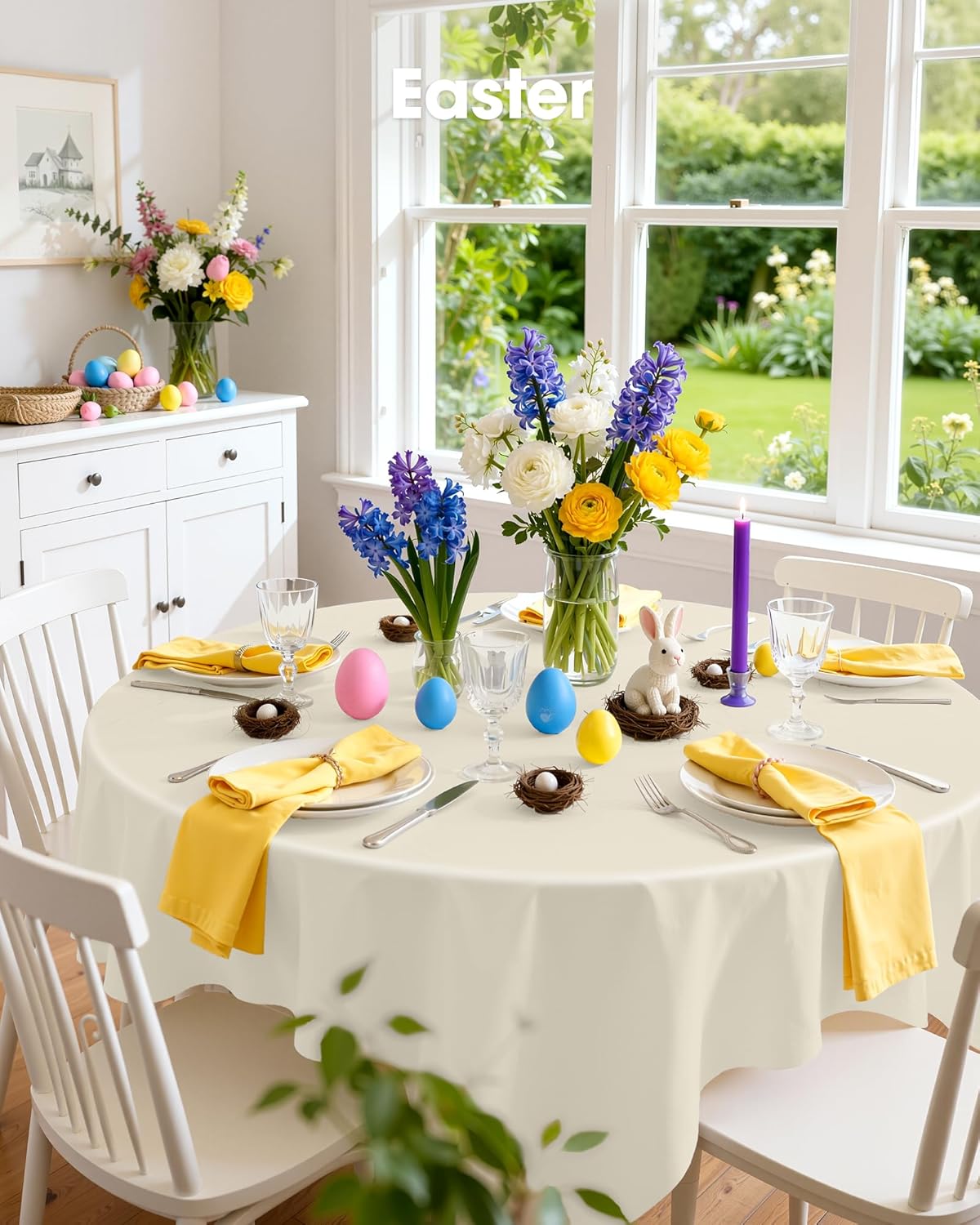 Pureegg Disposable Plastic Table Cloths - 84'' Round, Leakproof & Sturdy, Beige | Perfect for Parties & Weddings