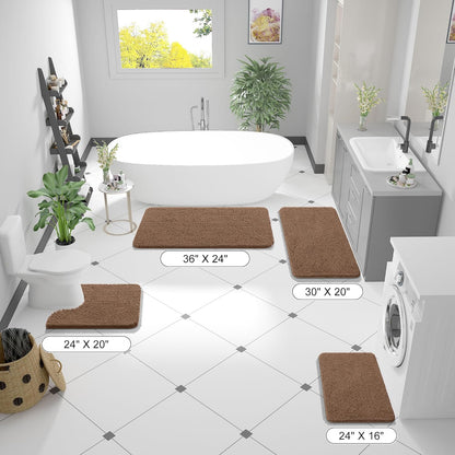 OLANLY Large Bath Rugs - Extra Soft Chenille, Quick Dry & Machine Washable | Mocha 47x32