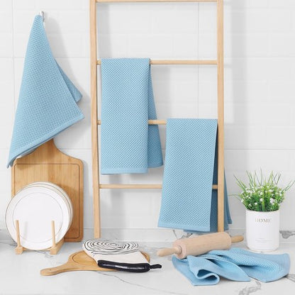 Homaxy 100% Cotton Waffle Weave Dish Towels - Ultra Soft & Absorbent, Quick Drying | 13 x 28 Inches, 8-Pack, Sky Blue