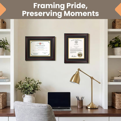 Upsimples Diploma Frame - Classic Wood Grain with Gold Beading | 8.5 x 11 with Mat or 11 x 14 Without Mat - Perfect Graduation Gift