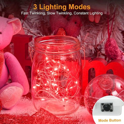 Btfarm 30 Pack Fairy Lights - Battery Operated 7ft 20 LED Twinkle String Lights | Waterproof Mini Silver Wire for Christmas & Weddings, Red