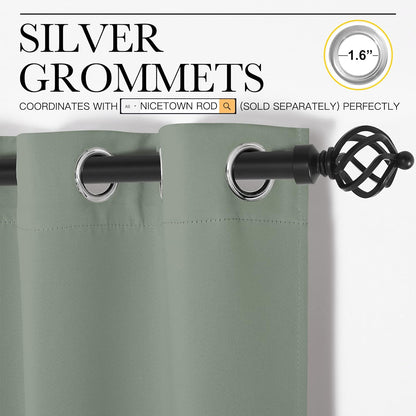 NICETOWN Greyish Green Room Darkening Curtains - Thermal Insulated Grommet Drapes, 42" x 48" (Set of 2)