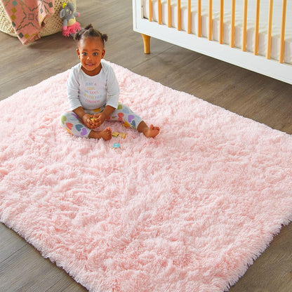 Ophanie Pink Area Rug - Fluffy Fuzzy Shag Carpet for Kids | Soft Plush 5x8 Bedroom Decor