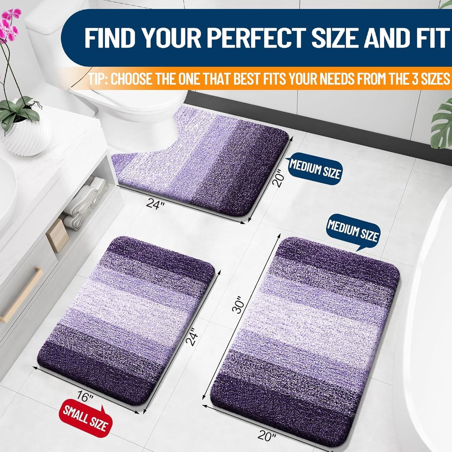 OLANLY Bathroom Rugs - Extra Soft Microfiber Mat 34x21 | Quick Dry & Machine Washable, Violet