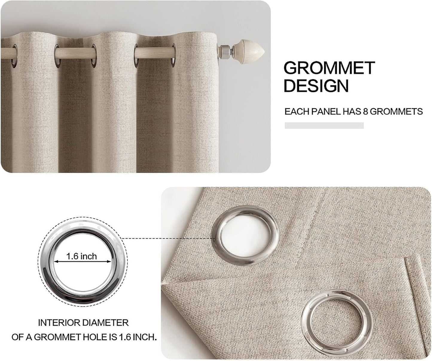 MIULEE Blackout Thermal Insulated Curtains - Linen Textured Taupe Drapes for Bedroom | 52 x 54 Inch (2 Panels)