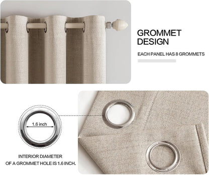 MIULEE Blackout Thermal Insulated Curtains - 100% Linen Textured Drapes in Taupe | 52 x 45 Inch (2 Panels)