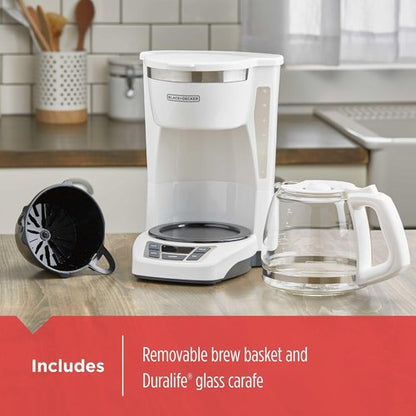 BLACK+DECKER 12-Cup Programmable Coffeemaker - White & Stainless Steel Finish