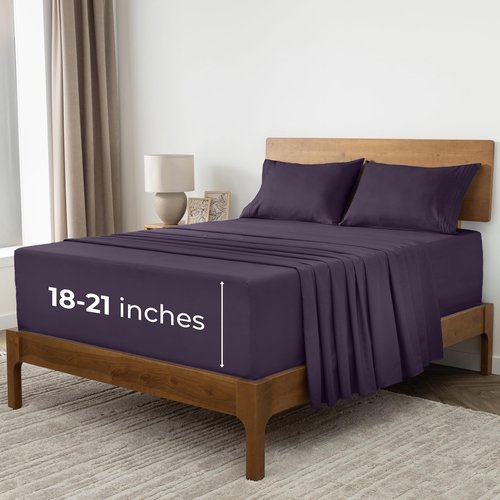 Mellanni Extra Deep Full Sheets - 4 PC Iconic Collection Bedding - Hotel Luxury, Ultra Soft, Cooling Bed Sheets - Wrinkle, Fade, Stain Resistant (Full, Purple)